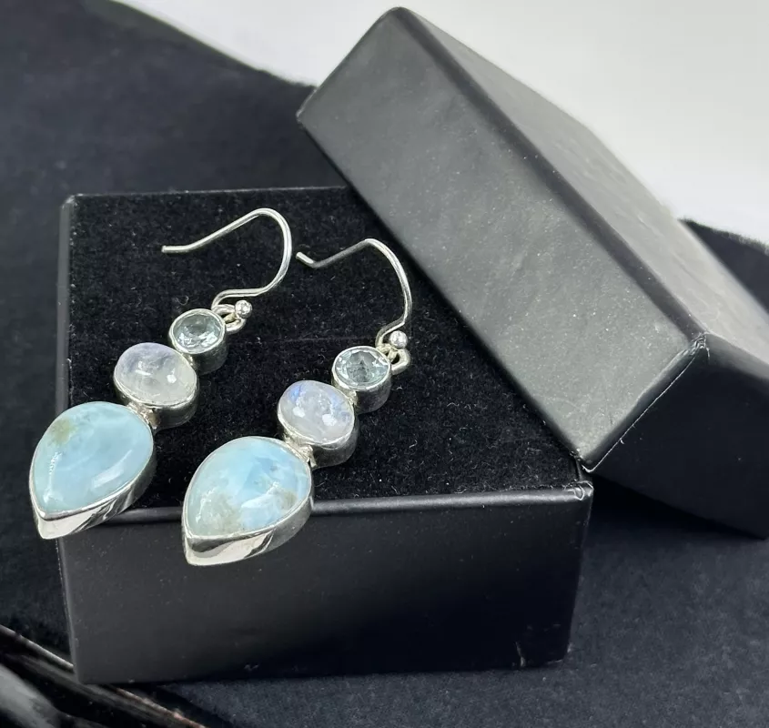 Larimar, Aytaşı ve Topaz Gümüş Küpe