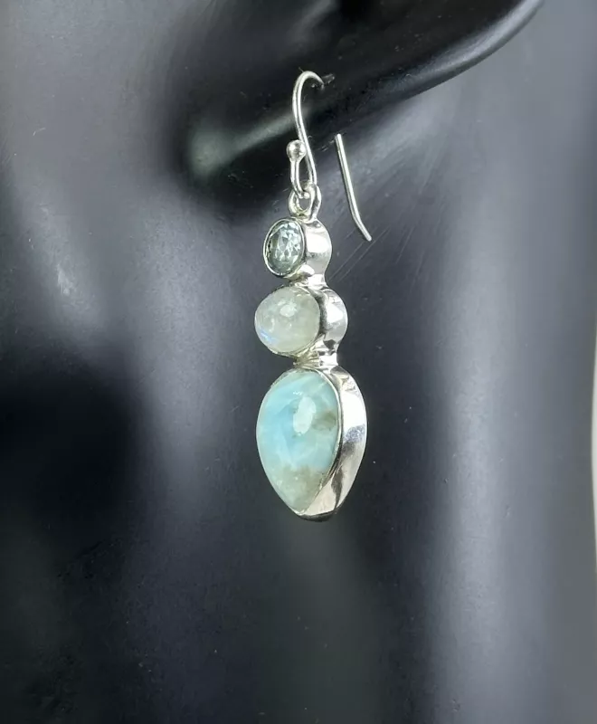 Larimar, Aytaşı ve Topaz Gümüş Küpe