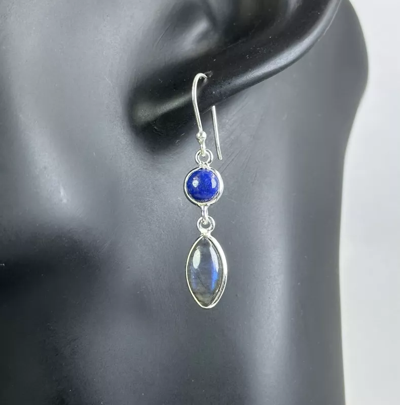Lapis ve Labradorit Gümüş Küpe