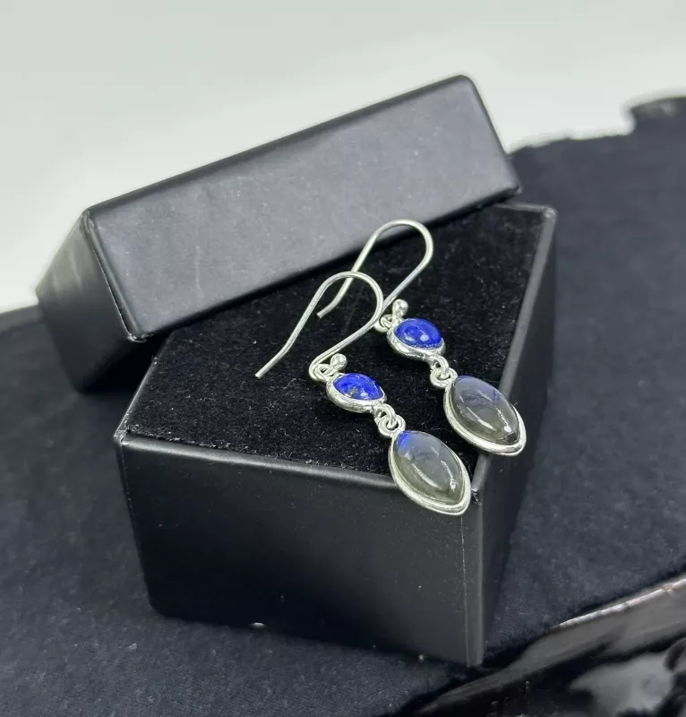 Lapis ve Labradorit Gümüş Küpe