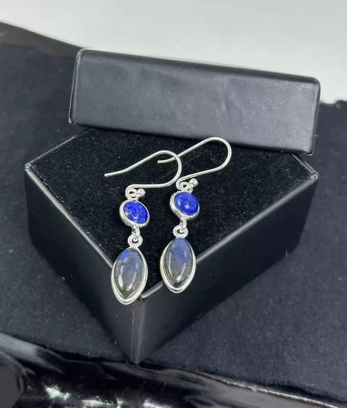Lapis ve Labradorit Gümüş Küpe