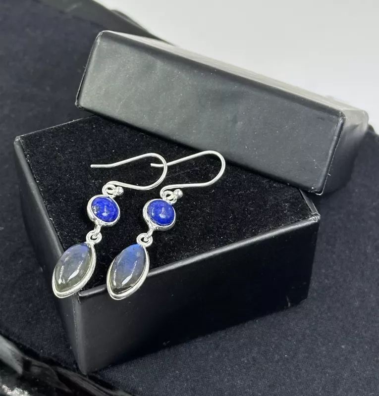 Lapis ve Labradorit Gümüş Küpe