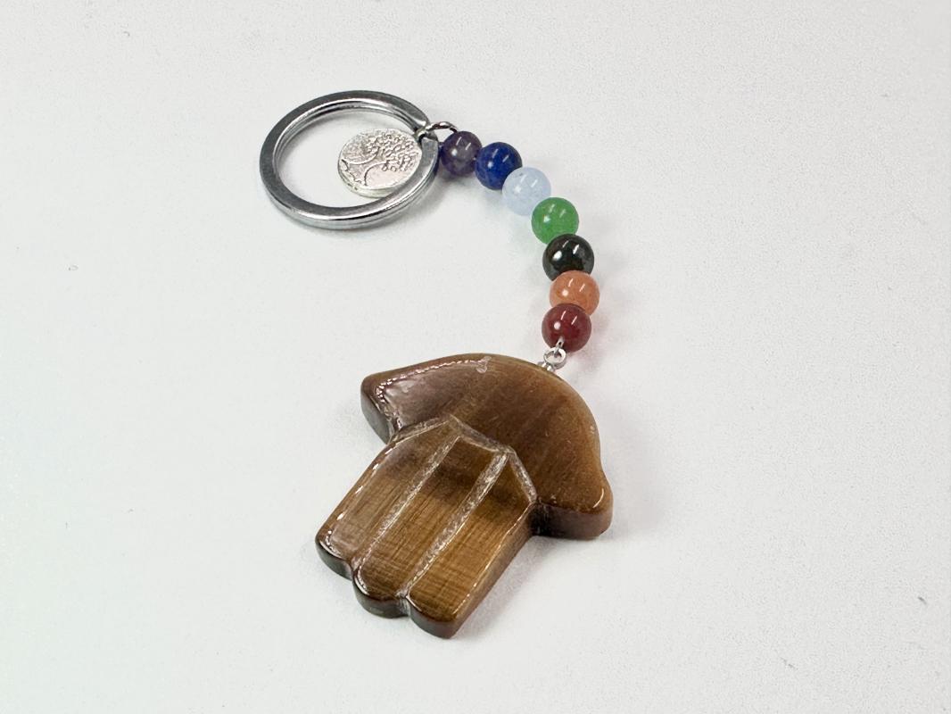 Hamsa model kaplangözü taşından anahtarlık.