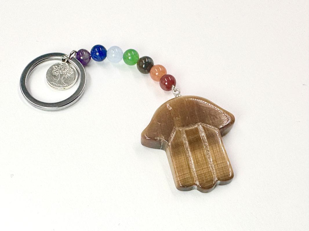 Hamsa model kaplangözü taşından anahtarlık.