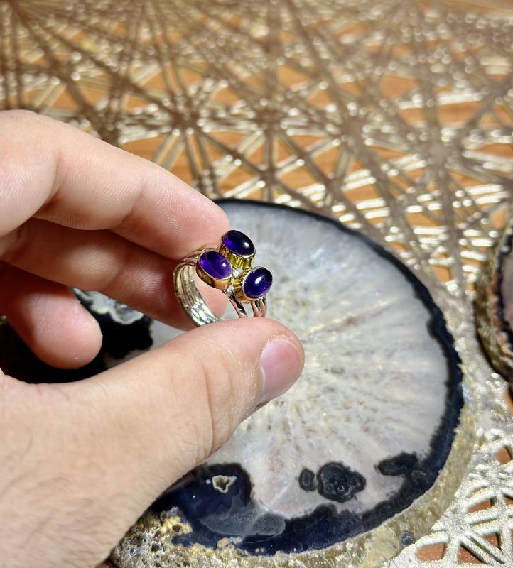 3 Ametist Taşlı Gümüş Yüzük
