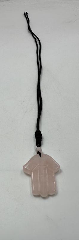 Pembe kuvarstan HAMSA model kolye