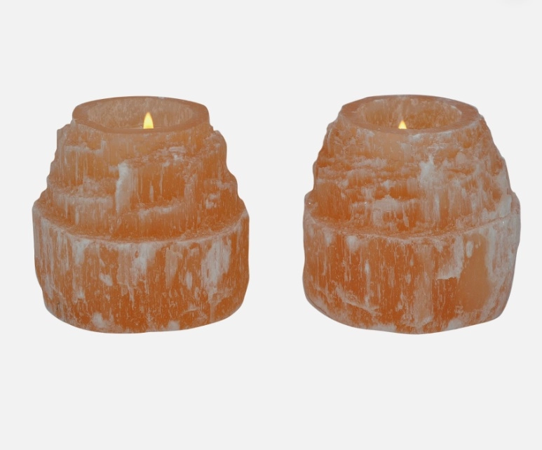 Turuncu Selenit Taşından Kule Model Mumluk